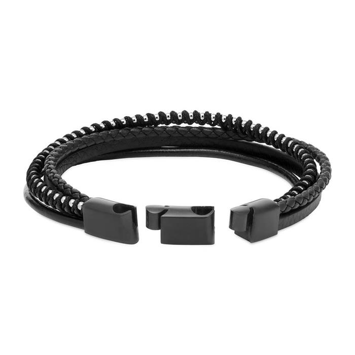 Engravable bracelet made of black imitation leather multiple rows