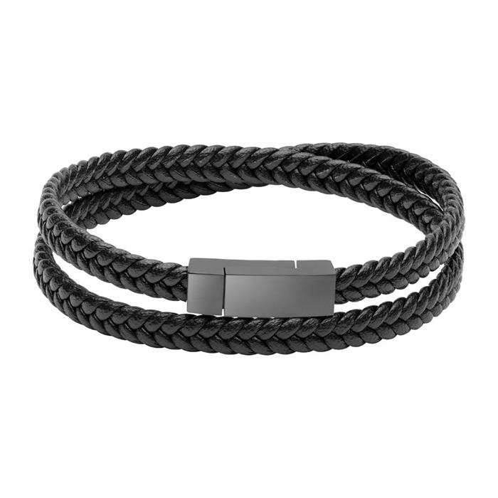 Unique black leather bracelet, engravable