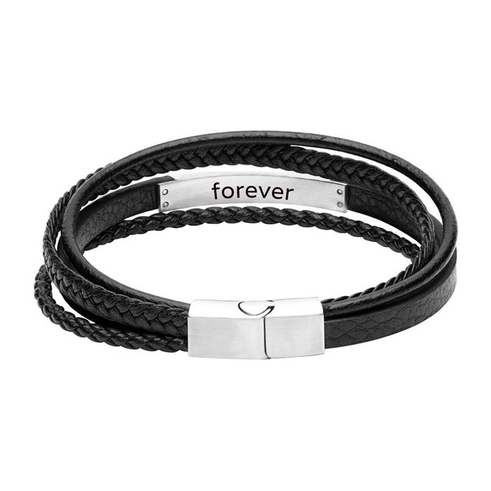 Men&#x27;s bracelet made of black imitation leather, engravable