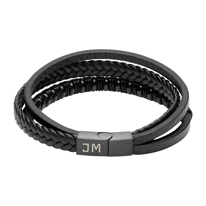 Three-Strand Bracelet Made Of Black Imitation Leather, Engravable