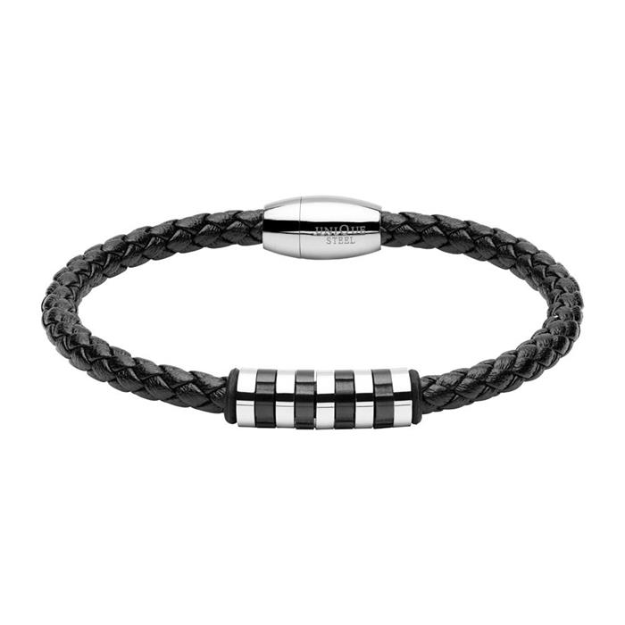 Men's bracelet made of imitation leather and stainless steel