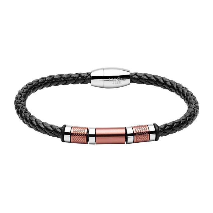 Bracelet for men made of imitation leather and stainless steel