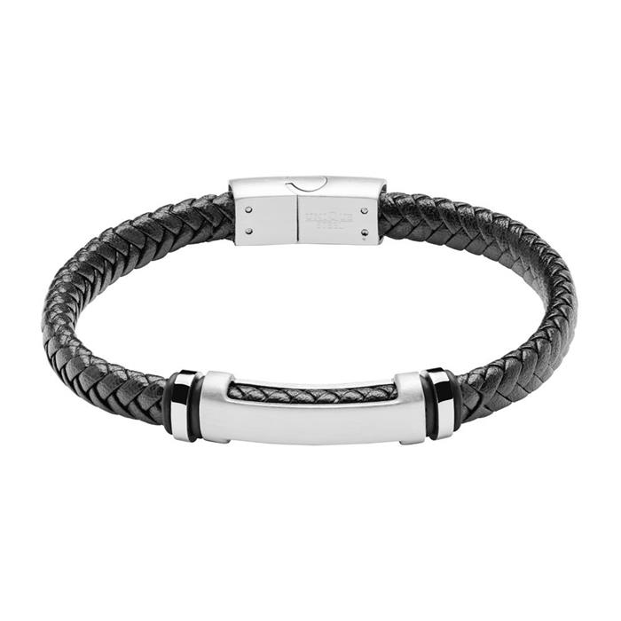 Perforated Imitation Leather Bracelet With Stainless Steel Element