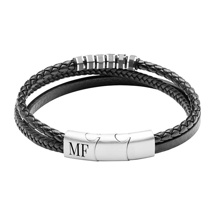 Engravable bracelet in black imitation leather for men