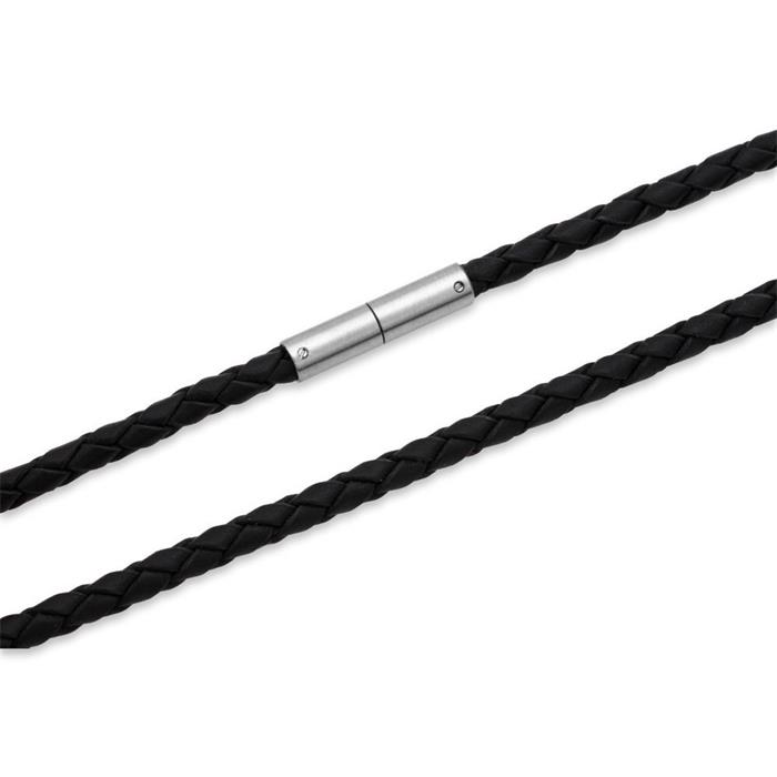 Genuine leather necklace black braided