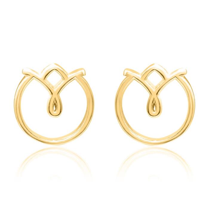 Ladies flower stud earrings in 925 sterling silver, gold plated