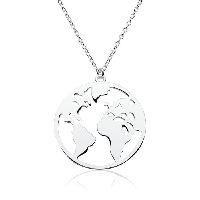 Necklace With World Pendant Made Of Sterling Silver