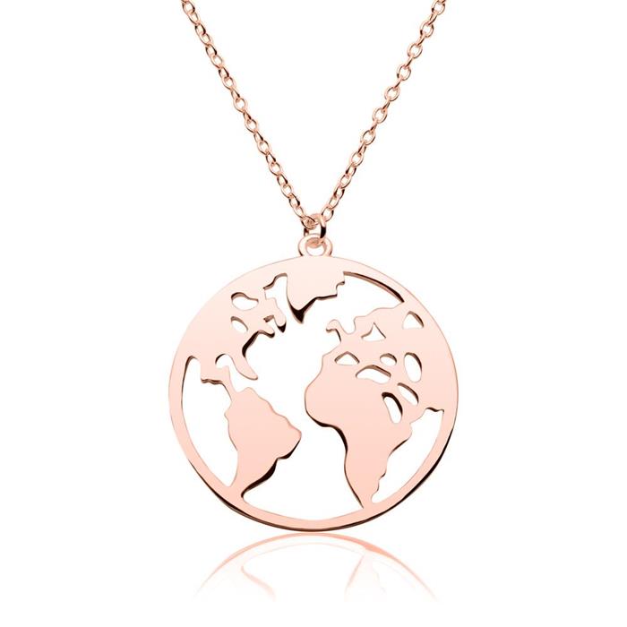 Necklace With World Pendant In Rose Gold-Plated Sterling Silver
