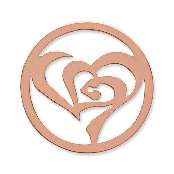 Coin stainless steel stylized heart pink gold