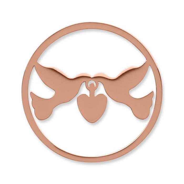 Coin Stainless Steel Dove Heart Pink Gold
