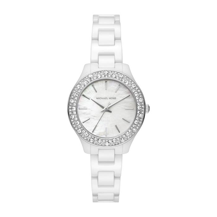 Liliane ladies watch in ceramic with mother-of-pearl, crystals