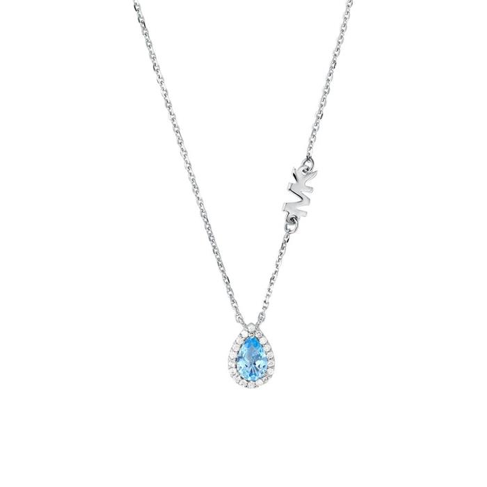 925 Silver Ladies Necklace With Blue Zirconia Stone