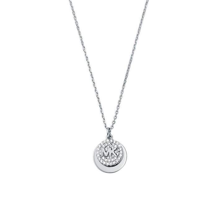 Sterling silver engraved necklace with cubic zirconia