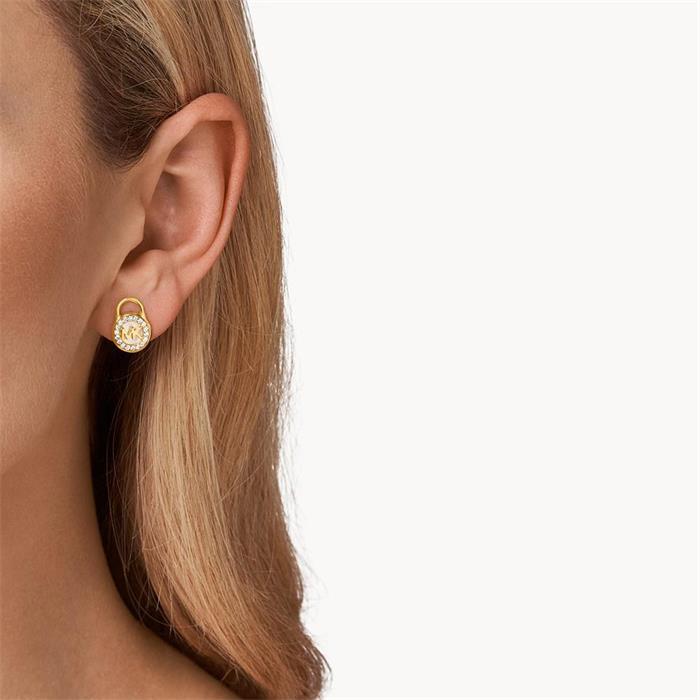 Ear studs in 925 sterling silver, mother-of-pearl, zirconia, gold