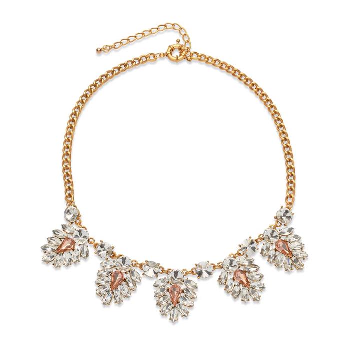 Gold-tone statement necklace stones rosa clear
