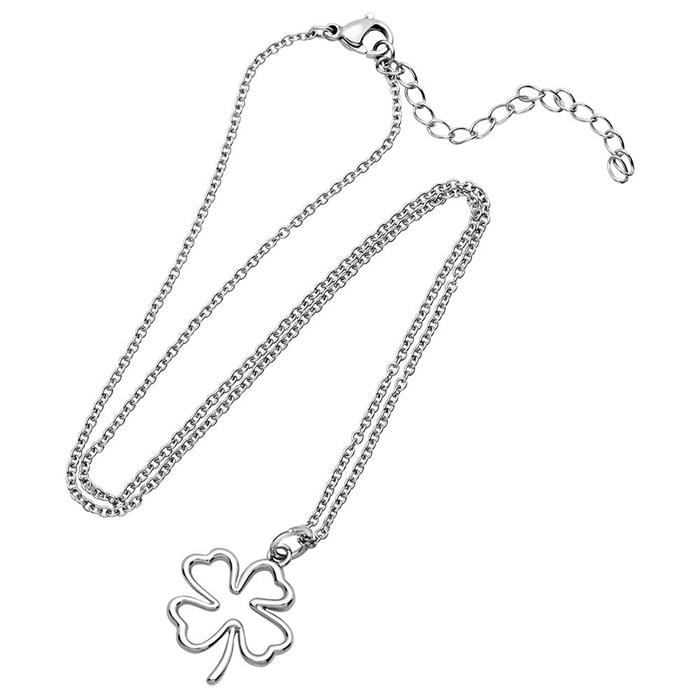 Stainless steel necklace with cloverleaf pendant