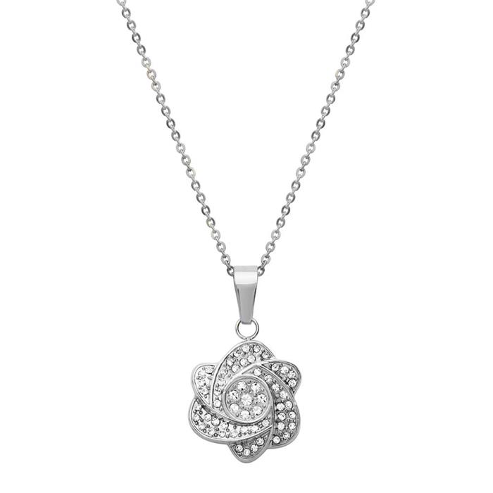 Stainless steel pendant flower pattern zirconia incl. chain