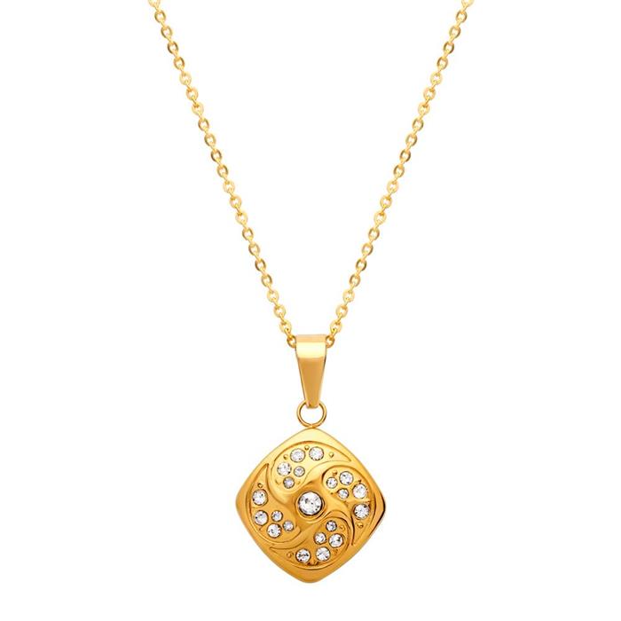 Pendant in stainless steel gold plated with zirconia incl. chain