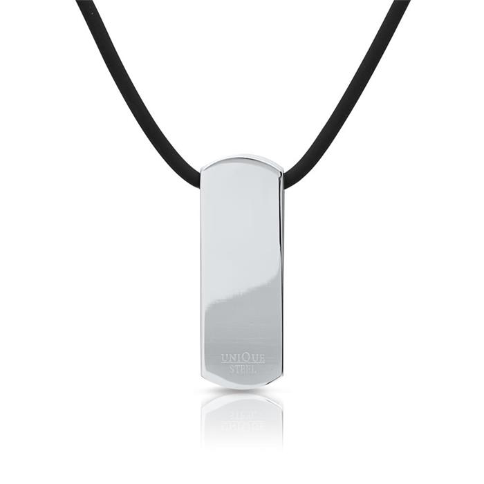 Dark rubber necklace incl. stainless steel pendant