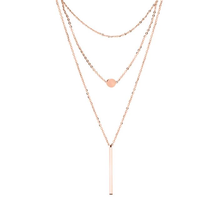 Rose gold-plated stainless steel chain, three rows