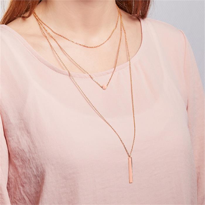 Rose gold-plated stainless steel chain, three rows