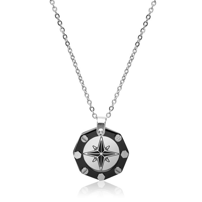 Chain with compass engravable in stainless steel