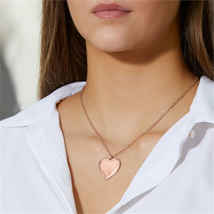 Cadena coraz&#xF3;n de acero chapado en oro rosa