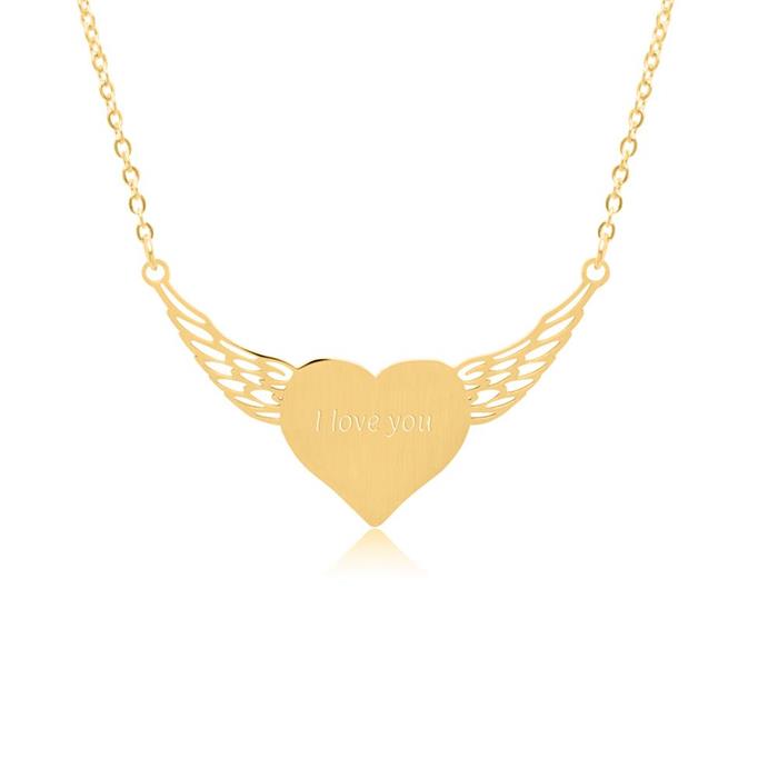 Gold plated stainless steel winged heart chain