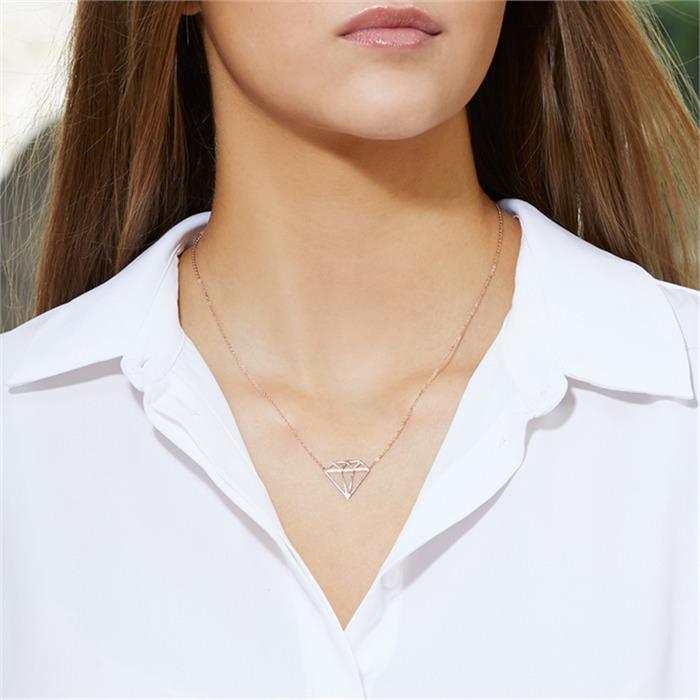 Diamond necklace in rose gold-plated stainless steel