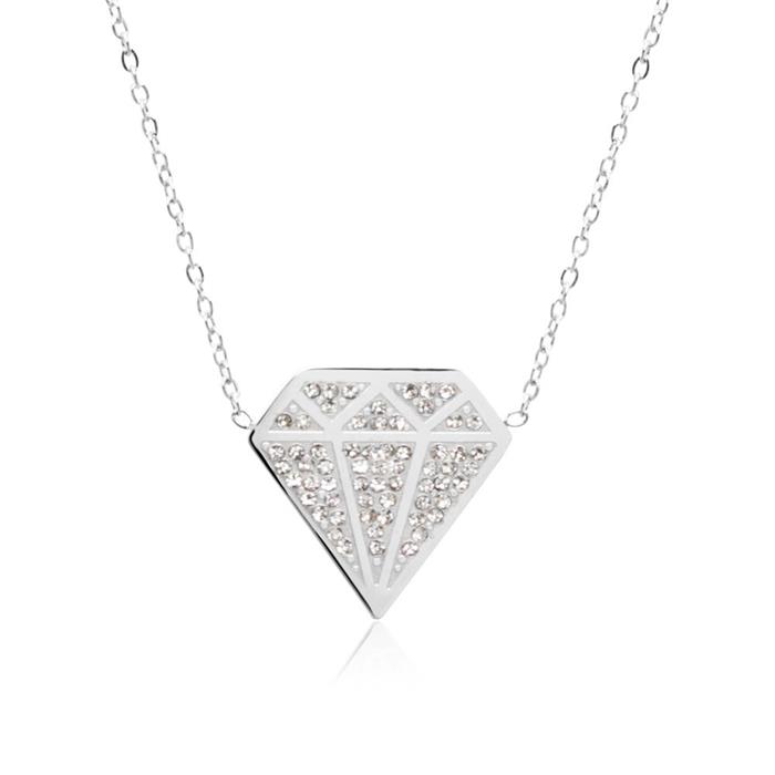 Diamond Necklace In Stainless Steel With Zirconia