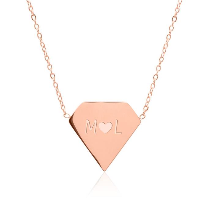 Rose gold plated stainless steel chain with zirconia