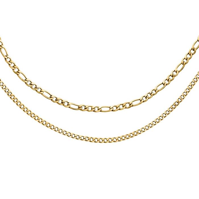 Cadena doble hilera de acero inoxidable para mujer, oro IP