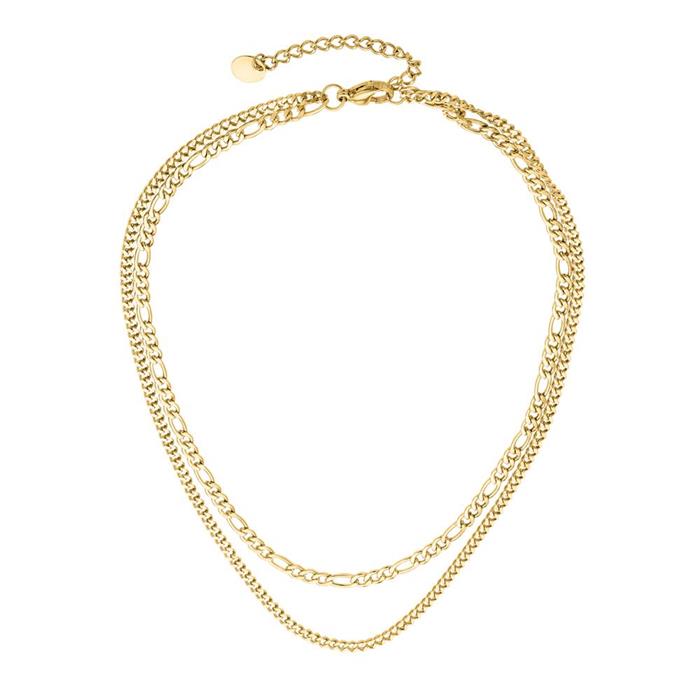 Cadena doble hilera de acero inoxidable para mujer, oro IP