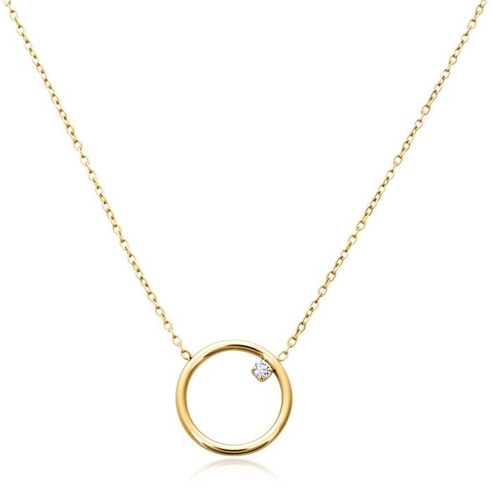Ladies necklace circle in gold-plated stainless steel with zirconia