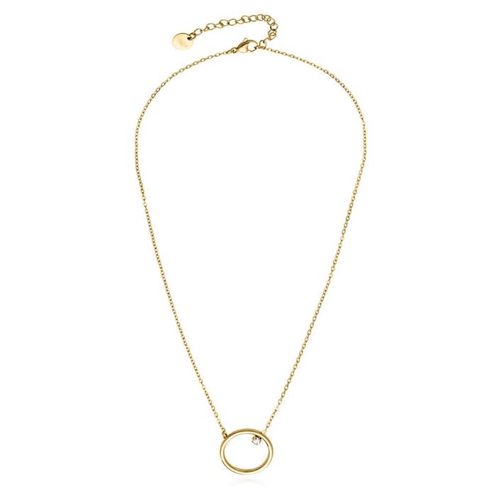 Ladies necklace circle in gold-plated stainless steel with zirconia