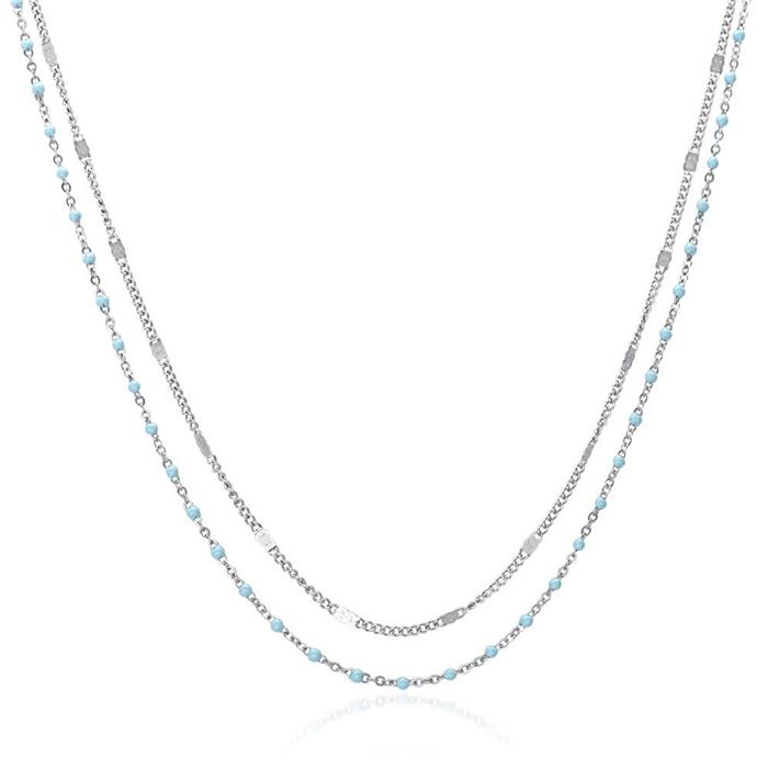 Layers Necklace For Ladies In Stainless Steel, Enamel, Light Blue