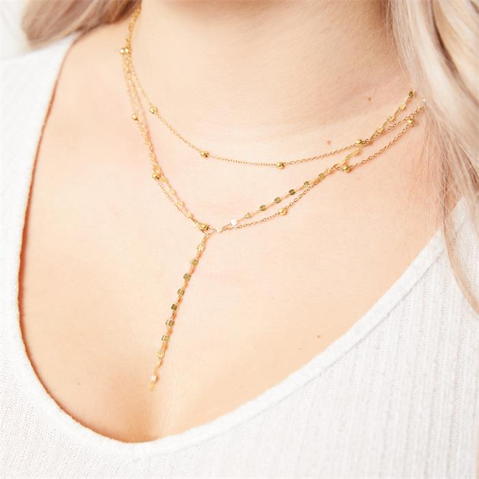 Cadena doble hilera para mujer en acero inoxidable chapado en oro