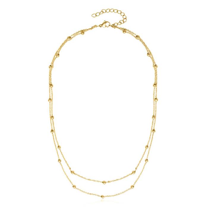 Ladies double row chain necklace in gold-plated stainless steel
