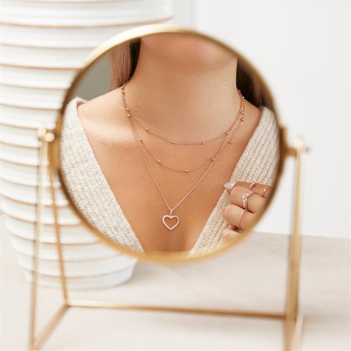 Stainless steel double row chain necklace for ladies, rose gold plated