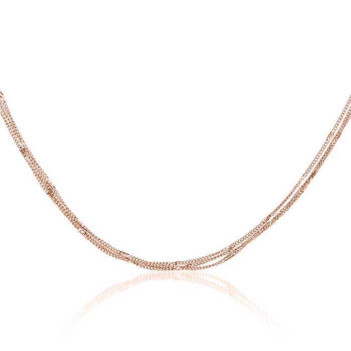 Necklace in rose gold-plated stainless steel, three rows