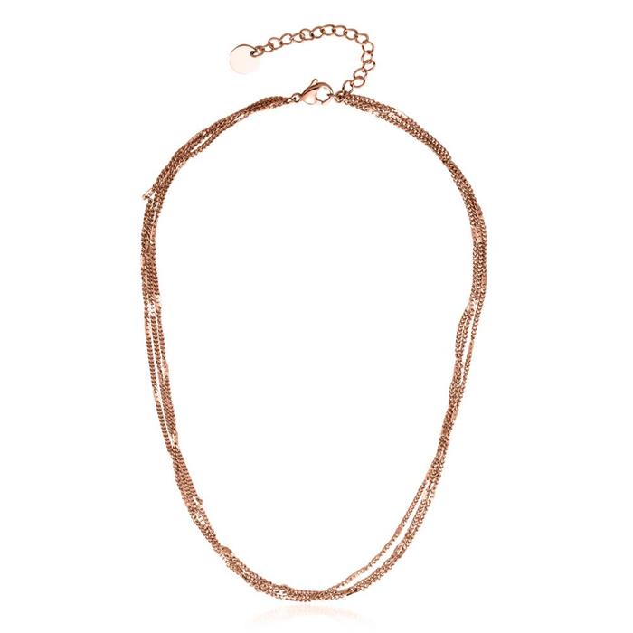 Necklace in rose gold-plated stainless steel, three rows