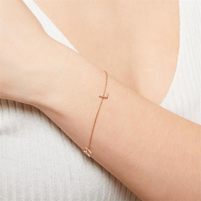 Damenarmband aus 14K Roségold, 2 Buchstaben, Symbole