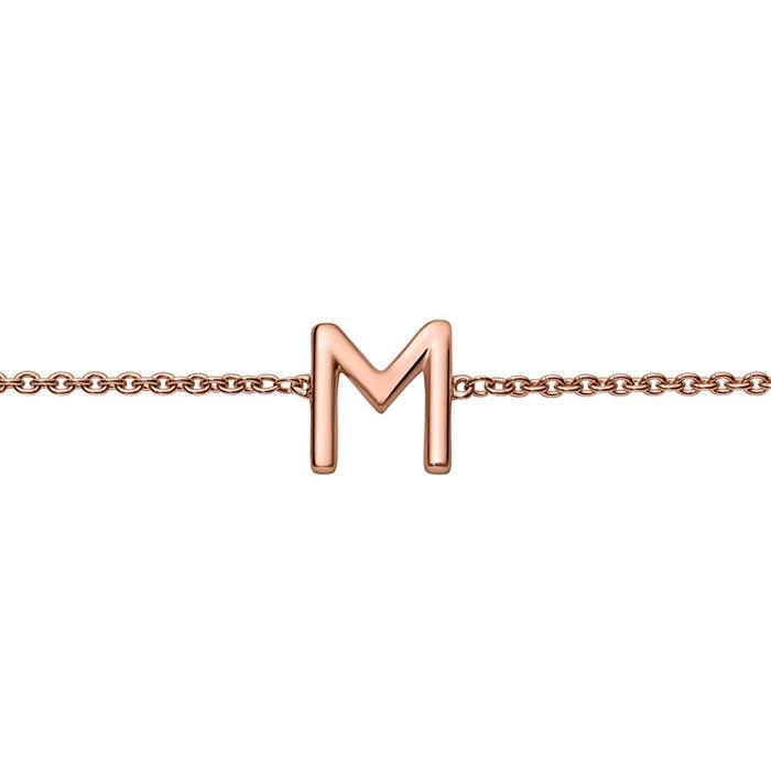 Pulsera de oro rosa 14 quilates con 3 letras, símbolos