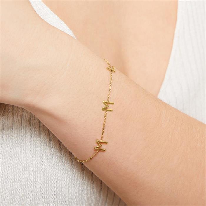 14 karaat gouden armband met 3 letters of symbolen