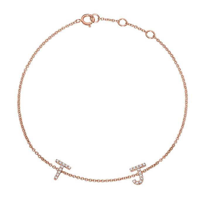 Diamantarmband aus 14K Roségold, 2 Buchstaben, Symbole