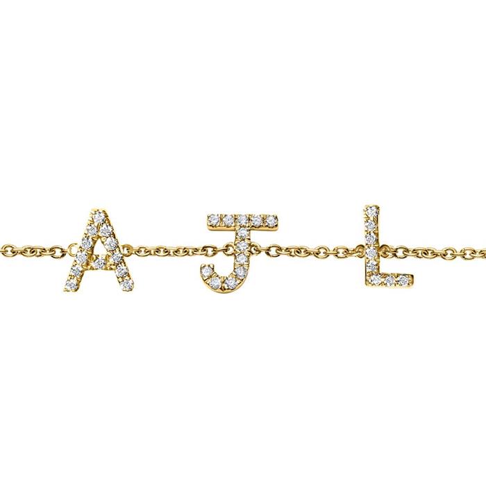 Bracelet 14ct. gold, diamonds, 2 letters, symbols