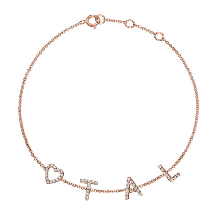 14ct. rose gold bracelet with diamonds, 4 letters