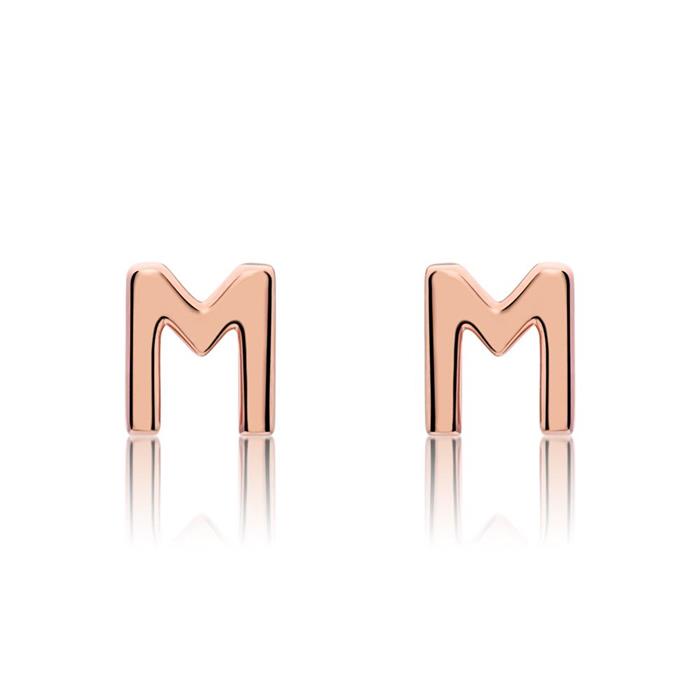 Stud earrings in 14ct. rose gold with letters, symbols