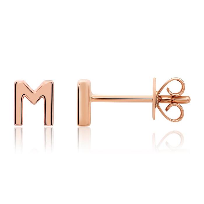 Stud earrings in 14ct. rose gold with letters, symbols