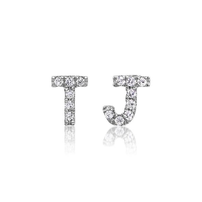 14ct. white gold stud earrings with diamonds, letters